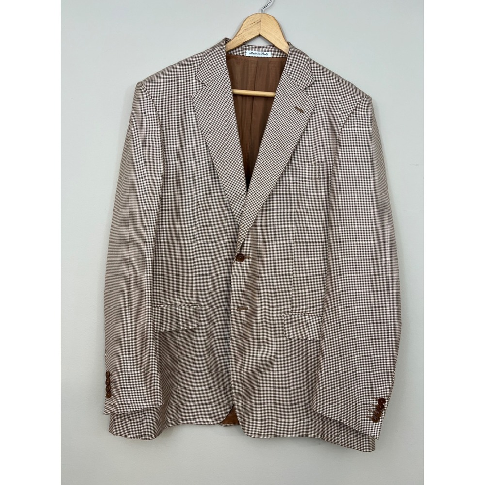 Pal Zileri Brown Micro Houndstooth Check Silk Wool Blazer Sport Coat IT56 US46 L